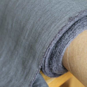 50 x 150 cm, LINEN FABRIC GREY Slate grey softened and pre-washed, suitable for clothing, bed linen, decorative table linen curtains, dress