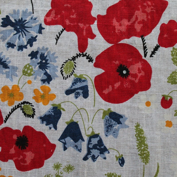 50 x 150 cm LINEN FABRIC FLOWERS, linen fabric pre-washed softened fabric linen for clothing, curtains, bed linen, dress fabric floral trousers