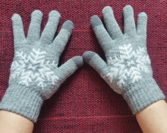 GESTRICKTE HANDSCHUHE NORWEGER Touchscreen Funktion Polyacryl/Winter Handschuhe/Armstulpen/gestrickte Handschuhe/Weihnachten/Strickware grau