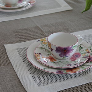 HANDWOVEN TABLECLOTH SET linen, 100 x 100 cm, cream white tablecloth + doily linen gray Easter handmade tablecloth handwoven linen
