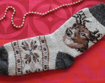 Knitted Angora Socks Norwegian Moose,Stockings Angora, Winter Socks, Hiking,Yoga,Warm Socks,Winter,Gift,Knitting Socks,Knitting,Costume