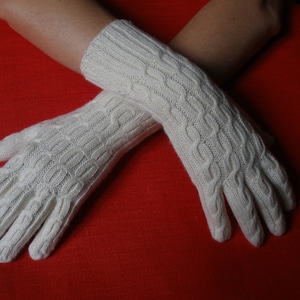 HAND KNITTED GLOVES WOOL Elegant Cream White, knitted gloves wool, hand knitted winter gloves, knitted gloves