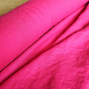 50 X 150 Cm, LINEN FABRIC Raspberry Red, Softened Pre-washed Linen ...