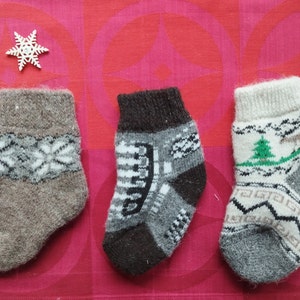 Hand-knitted children&#39;s socks size 22-23 wool brown white grey, stockings child, winter socks, wool socks, gift, knitted socks, knitted child