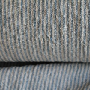 50 x 160 cm, LINEN FABRIC STRIPES Blue/Natural, linen fabric for curtains, clothing, dress, blouse, shirt, linen fabric, striped fabrics image 3