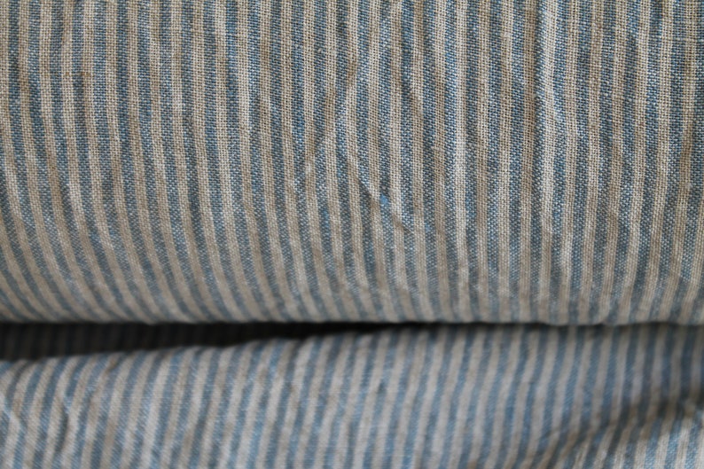 50 x 160 cm, LINEN FABRIC STRIPES Blue/Natural, linen fabric for curtains, clothing, dress, blouse, shirt, linen fabric, striped fabrics image 3