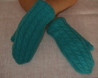 Hand-knitted GLOVES cable knit size S/meter Mittens, wool gloves, knitted gloves, winter gloves, turquoise gloves, knitted