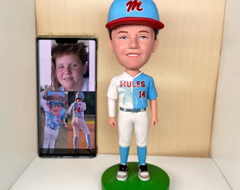 Spersonalizowana figurka baseballowa z kiwającą głową dla dzieci. Spersonalizowany prezent urodzinowy dla syna. Spersonalizowana figurka baseballowa dla młodzieży.