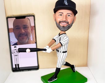 Spersonalizowana figurka baseballisty z kiwającą głową dla taty, spersonalizowana figurka baseballisty White Sox, spersonalizowana figurka gracza z kiwającą głową, spersonalizowane figurki baseballisty