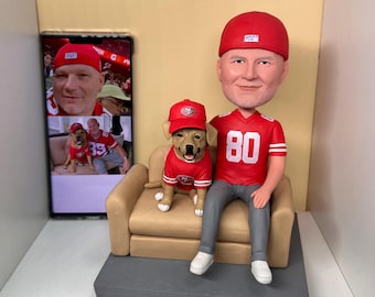 Niestandardowa figurka kibica baseballowego z psem, figurka sportowa