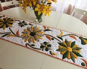 Autumn Table runner with sunflowers Thanksgiving accent fabric Centerpiece Fall Harvest Floral Decor October Monthly Leaves quilt vine Gift