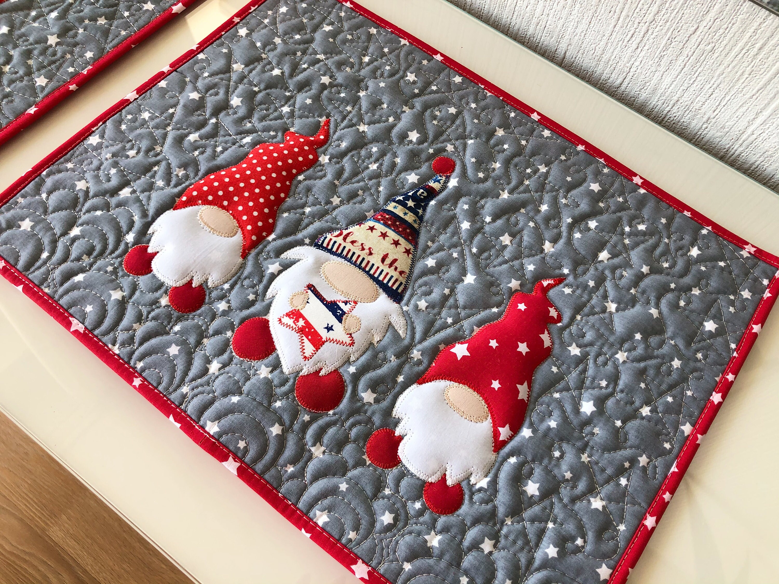 4th July Set of 6 quilted placemats with fairy gnomes Etsy