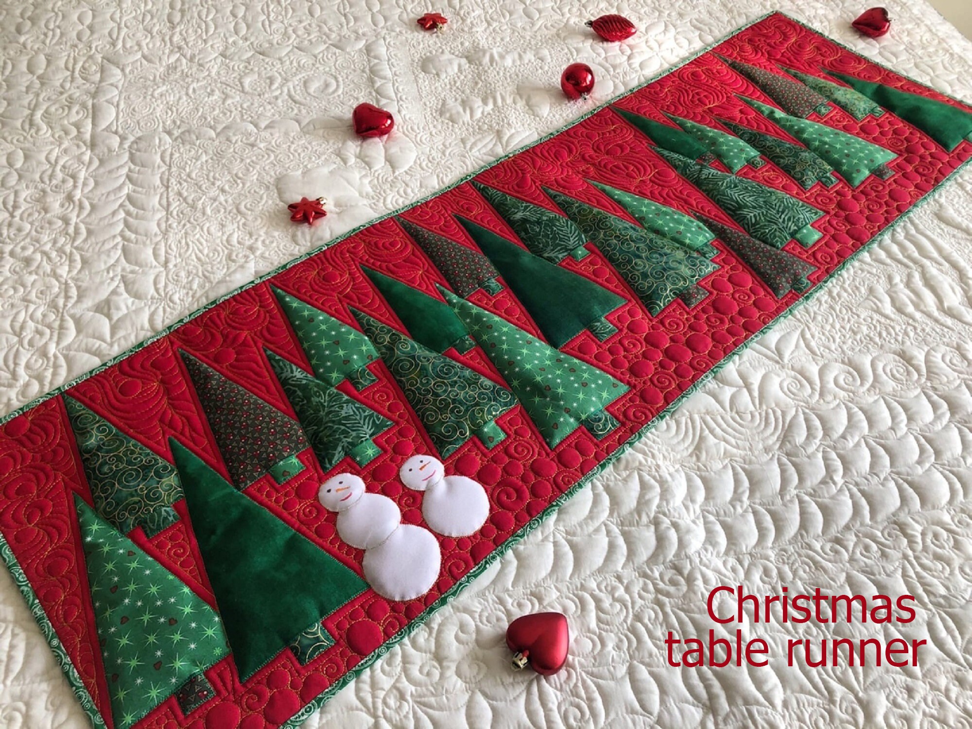 Long table runner Quilt Christmas trees Bed quilted runner Etsy