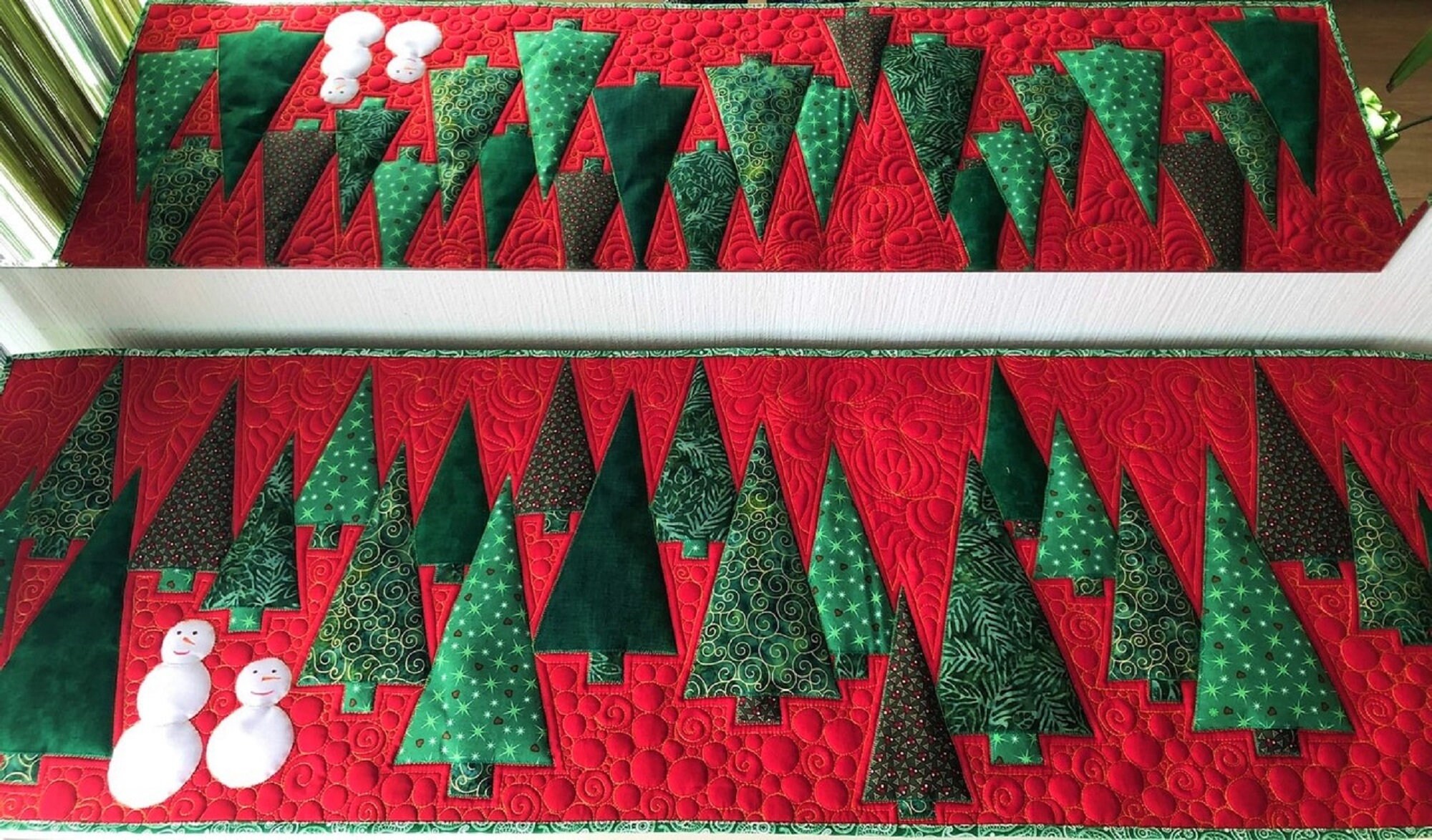 Long table runner Quilt Christmas trees Bed quilted runner Etsy