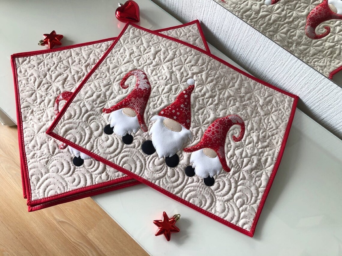 Christmas Quilted Set of six placemats with fairy gnomes Xmax Etsy