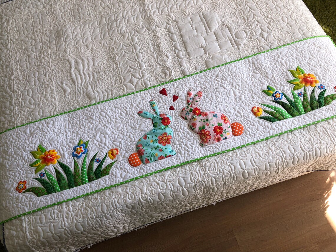 Quilted Easter Table Runner Long Bed Topper Easter Etsy
