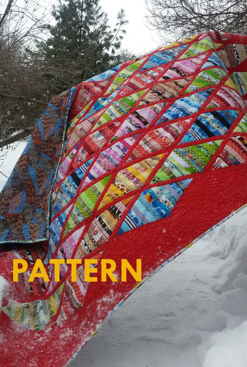 PDF Quilt Pattern Patchwork quilt from the remains Quilt Pattern Throw Easy Pieced diamonds Scraps quilt pattern