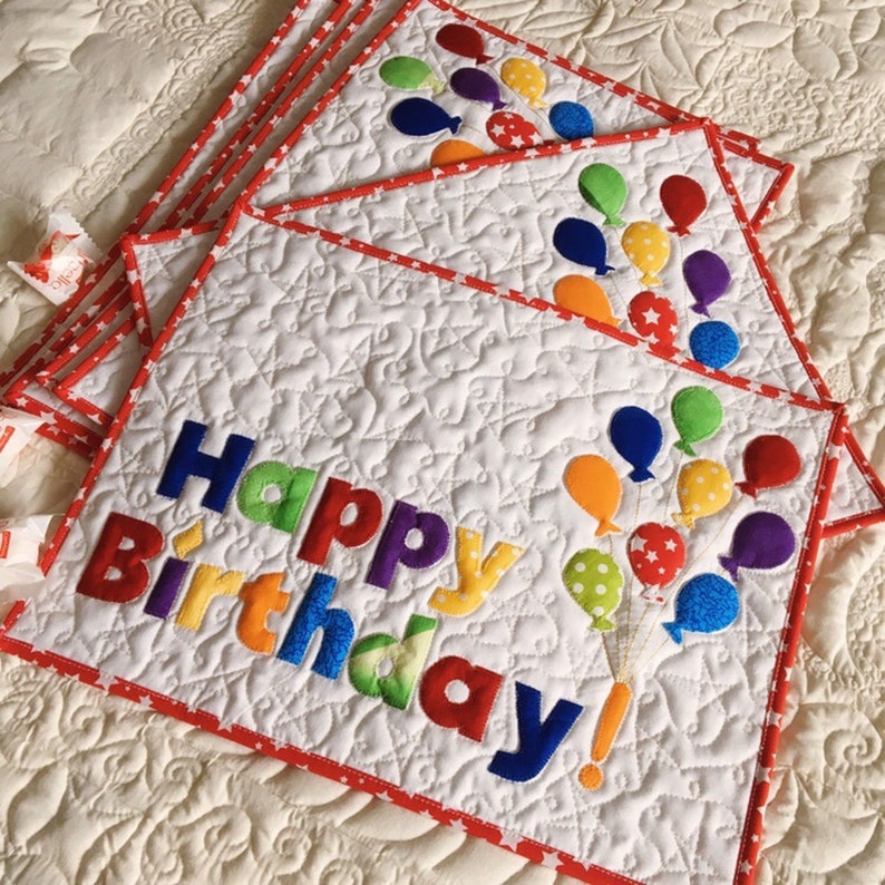 Set of six table quilted placemats Happy Birthday Table linens Etsy