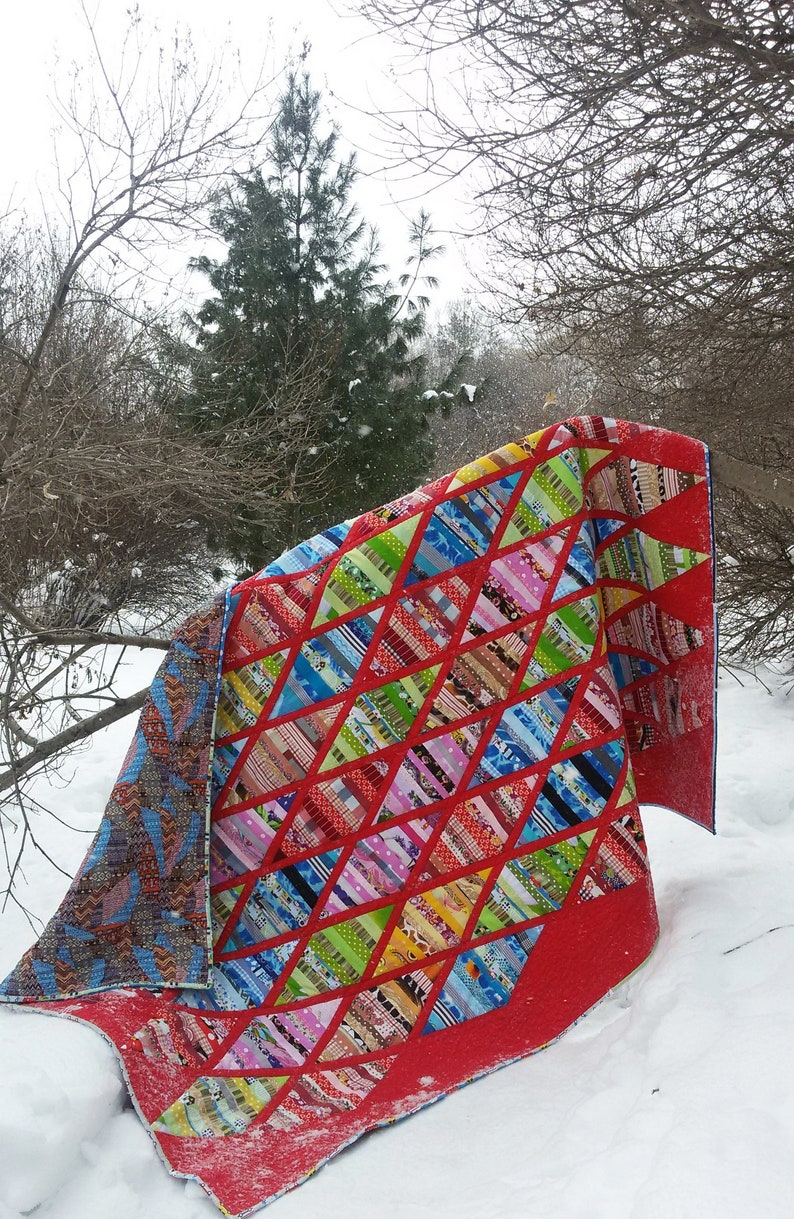 PDF Quilt Pattern Patchwork quilt from the remains Quilt Pattern Throw Easy Pieced diamonds Scraps quilt pattern