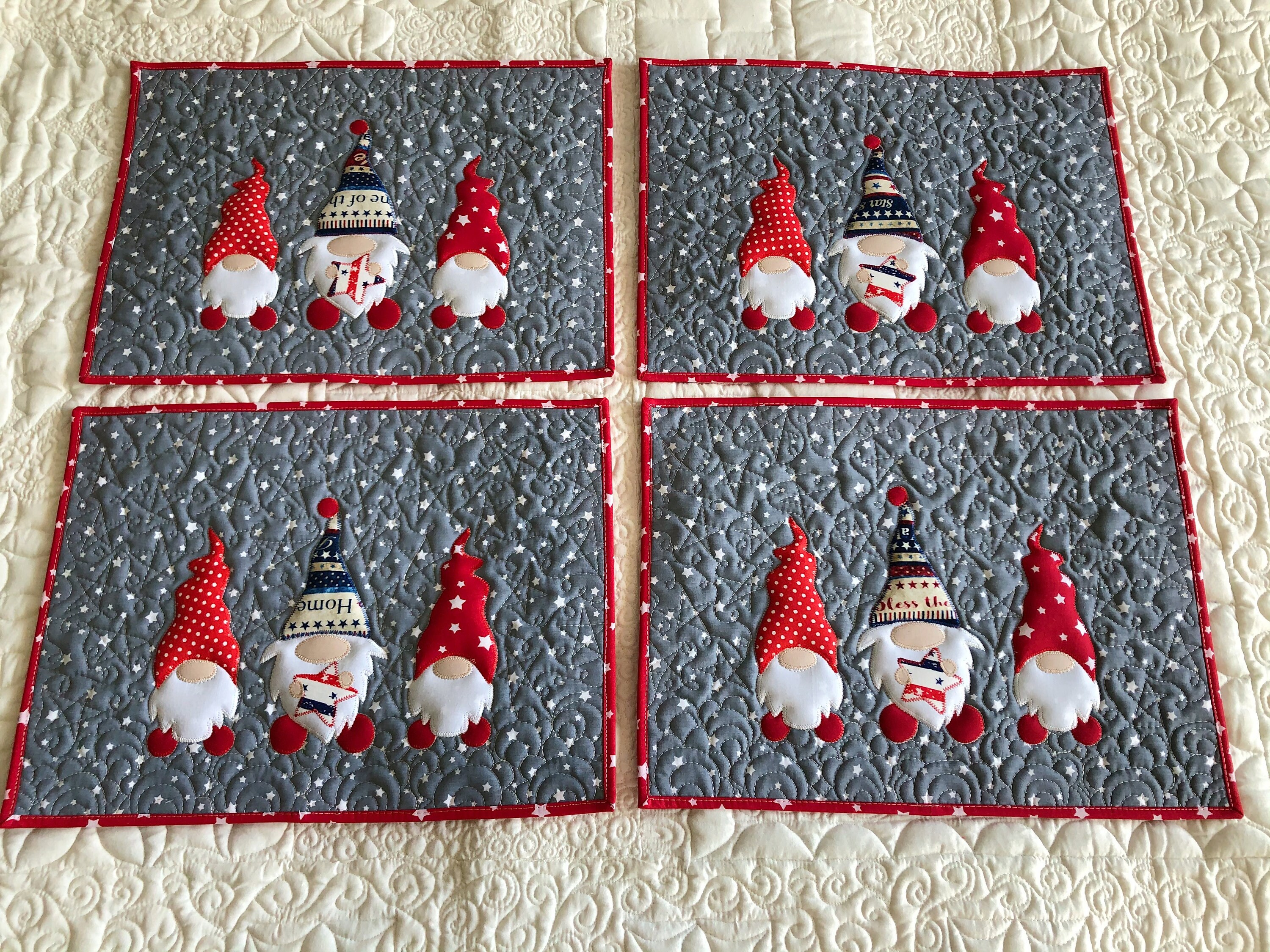 4th July Set of 6 quilted placemats with fairy gnomes Etsy