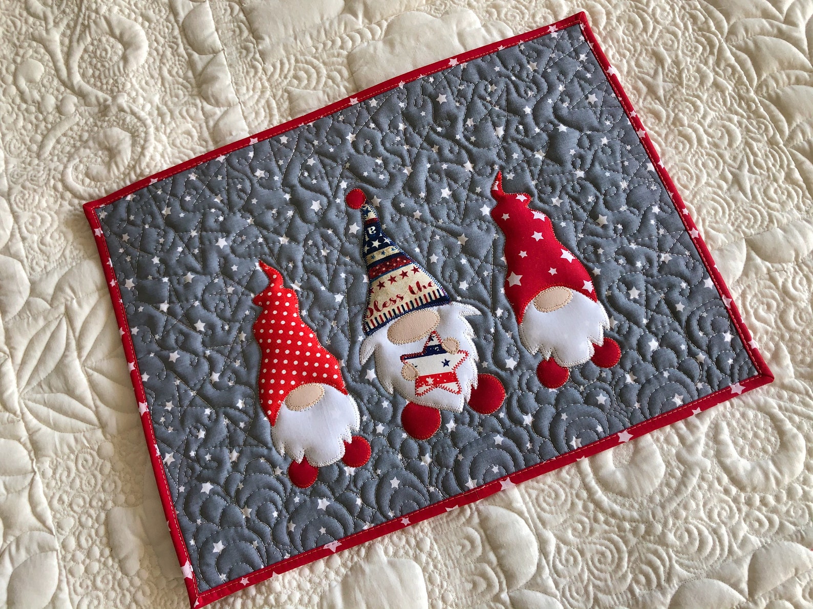Christmas Quilted Set Of Six Placemats With Fairy Gnomes Xmax 269