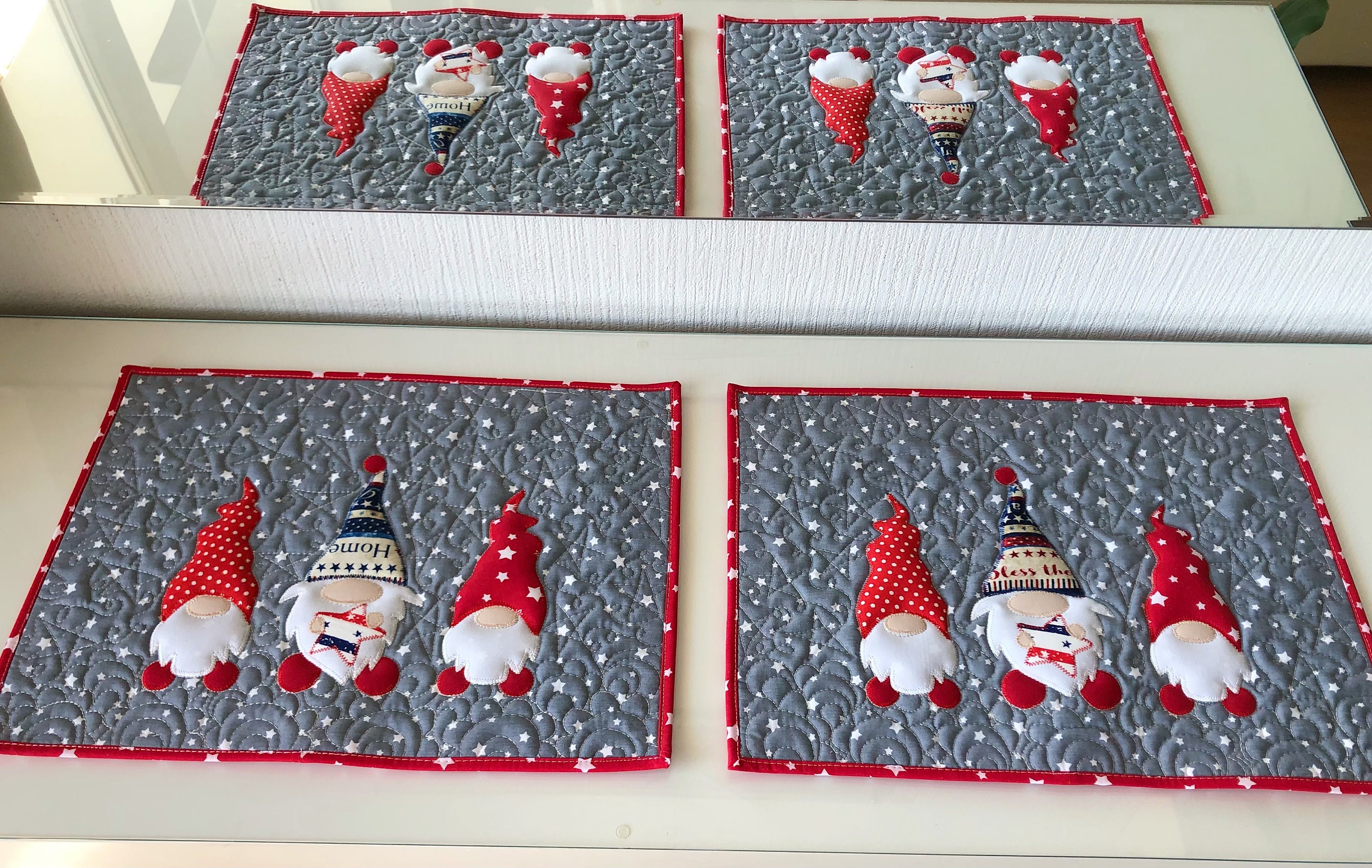 4th July Set of 6 quilted placemats with fairy gnomes Etsy