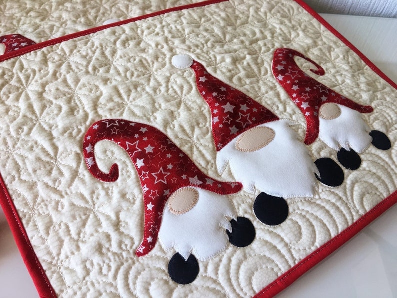 Christmas Quilted Set of six placemats with fairy gnomes Xmax Etsy