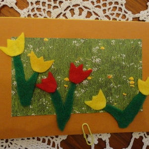 Tulpenkaart met vilt, lentekaart