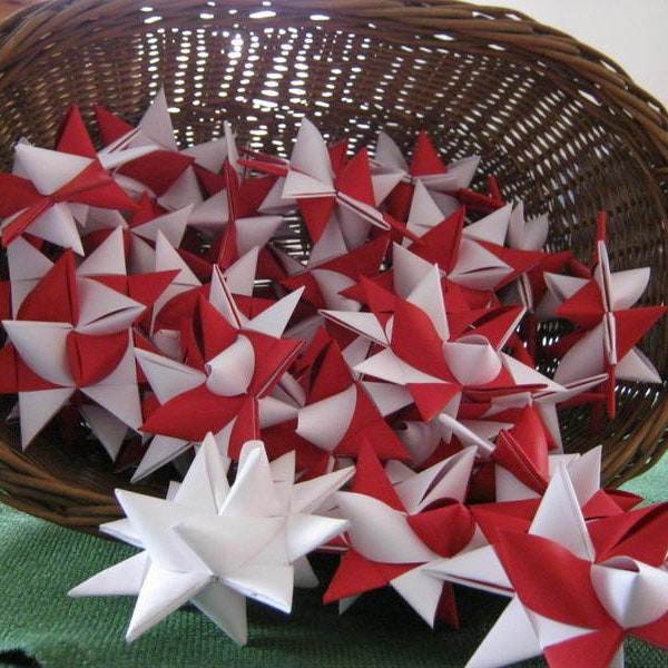 Fröbelstern,  5er-Set, 12-13cm Durchmesser, rot-weiß