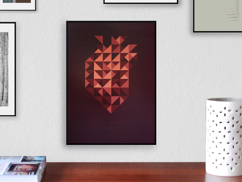 Heart Illustration, Love, Triangle, Poster, Print, DIN A3 image 2