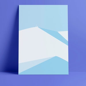 Könnte beinhalten: Abstrakter geometrischer Kunstdruck in Blau- und Weißtönen. Der Druck zeigt eine Reihe von sich überlappenden Formen, die ein Gefühl von Tiefe und Bewegung erzeugen.