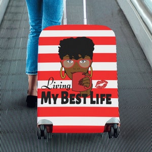Living My Best Life Suitcase Cover - Travel Gear - Anti Scratch Dust-Proof Luggage Cover Protector - African American Black Lady Luggage