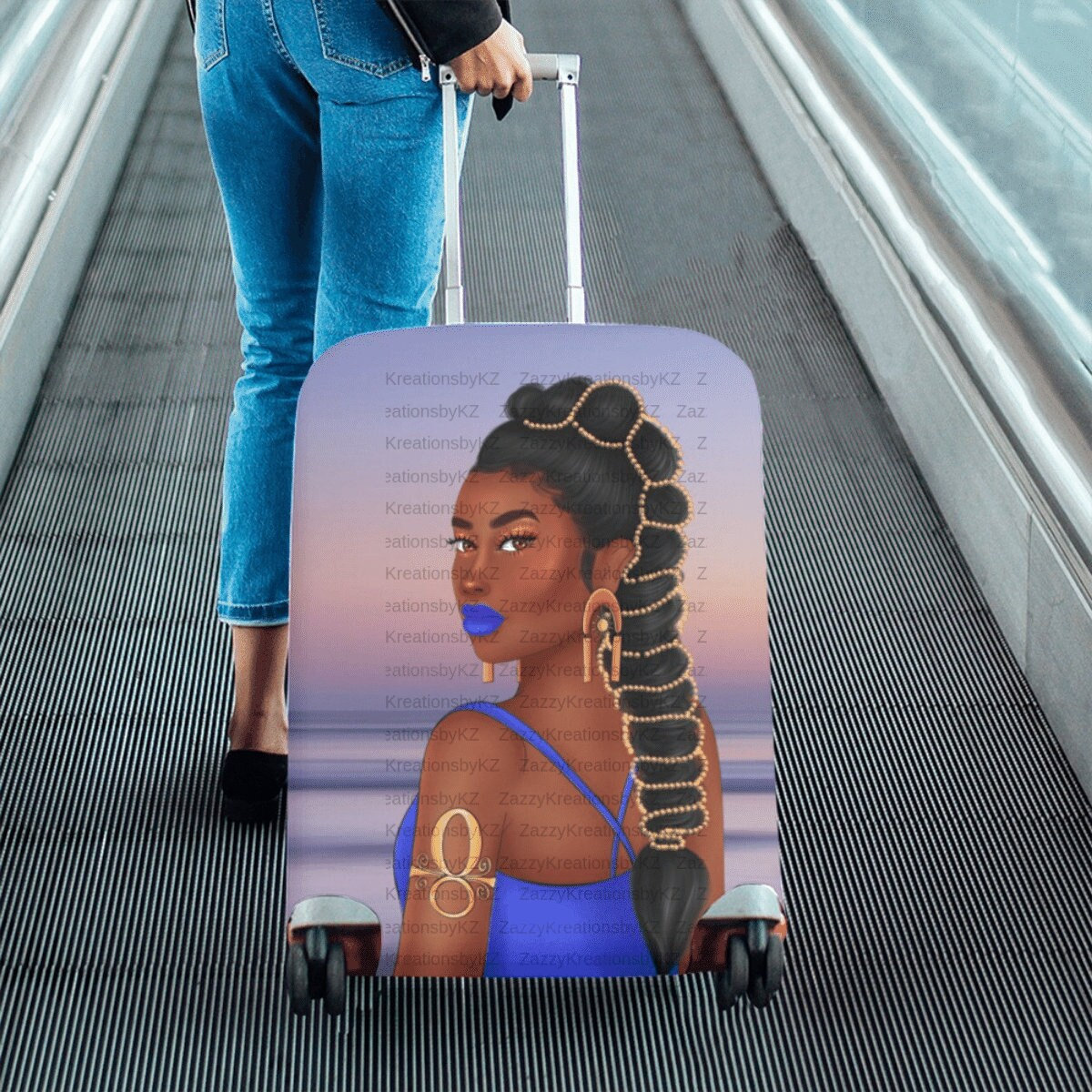 Luggage Cover Suitcase Protector for African American Girl, Luggage Cover 21 Inch for Black Women, Unique Travel Gift for Girls Trip Weekend