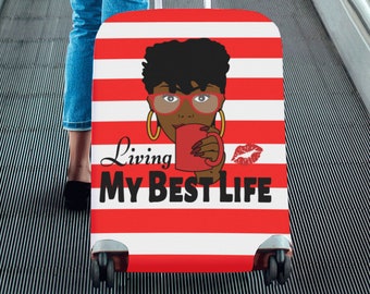 Living My Best Life Suitcase Cover - Travel Gear - Anti Scratch Dust-Proof Luggage Cover Protector - African American Black Lady Luggage
