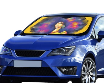 African American Afro Woman Anti UV Custom Car Windshield Sun Shade - 1st Car Owner Gift Ideas - Automotive Folding Window Sun Shield