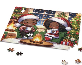 African American Christmas Puzzle, Black Santa, Black Love 500 Piece Jigsaw Puzzle, Black Woman Puzzle, Black Girl Christmas, Afro Art Gift