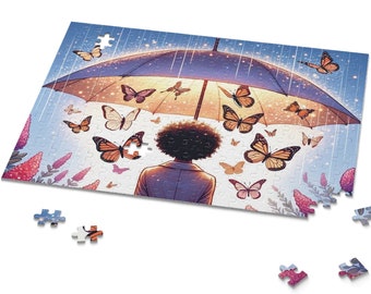 Black Woman With Butterflies, Jigsaw Puzzles For Adults 500 Pieces, African American Girl Jigsaw Puzzle, Afrocentric Art, Puzzle Gift Women