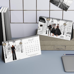 2025 Personalized Desktop Calendar for Black Girls, Black Woman in Paris, Stylish Office Decor, Empowering Words of Encouragement Calendar