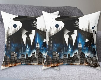 Masculine Pillow for Black Men, Black Man Painting, Afrocentric Home Decor for Man, African American Black Art, Man Cave Decor Throw Pillow