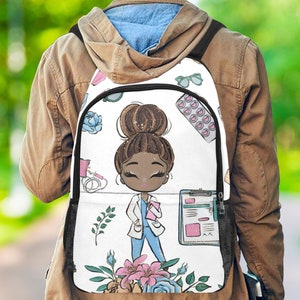 Fashion Travel Backpack with Water Bottle Holder for Black Registered Nurse, Laptop Backpack for Home Health Nurse, Travel Nurse Backpack