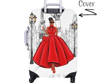 African American Suitcase Cover, Black Girl Luggage Cover, Suitcase Cover for Women, Black Girl in Paris, Luggage Cover for Suitcase