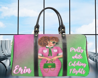 African American Travel Bag, Personalized Travel Gift for Black Women, Sisterhood Gift for Black Girl, Pretty in Pink, Custom Duffle Bag