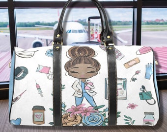 Personalized Travel Bag for Nurse, Duffle Bag Nurse Graduation Gift, Black Nurses Rock, Custom Overnight Bag for Black Travel Nurse Woman