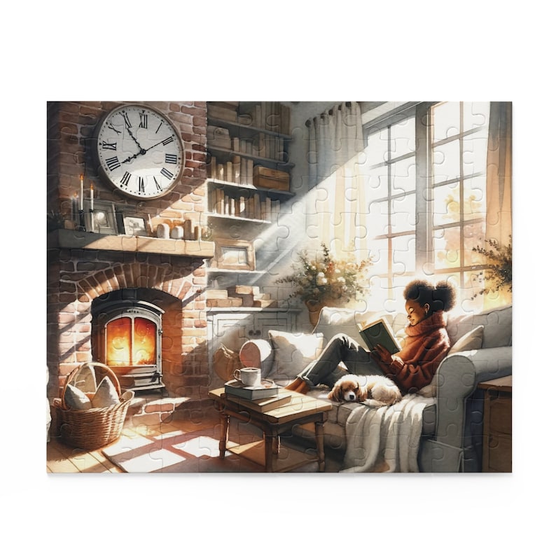 Black Girl Reading a Book, 500 Piece Puzzle Black Woman, Booktrovert Gift, Book Lover, Book Worm, African American Jigsaw Puzzle, Black Home image 6