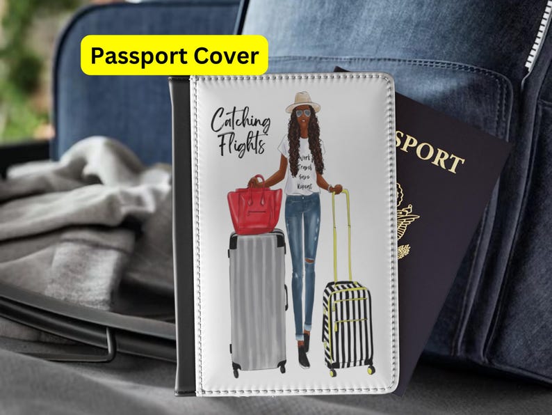 Passport Cover Personalized Black Girl, Passport Cover with Name, African American Passport Holder for Women, Gift for Friends Who Travel image 1