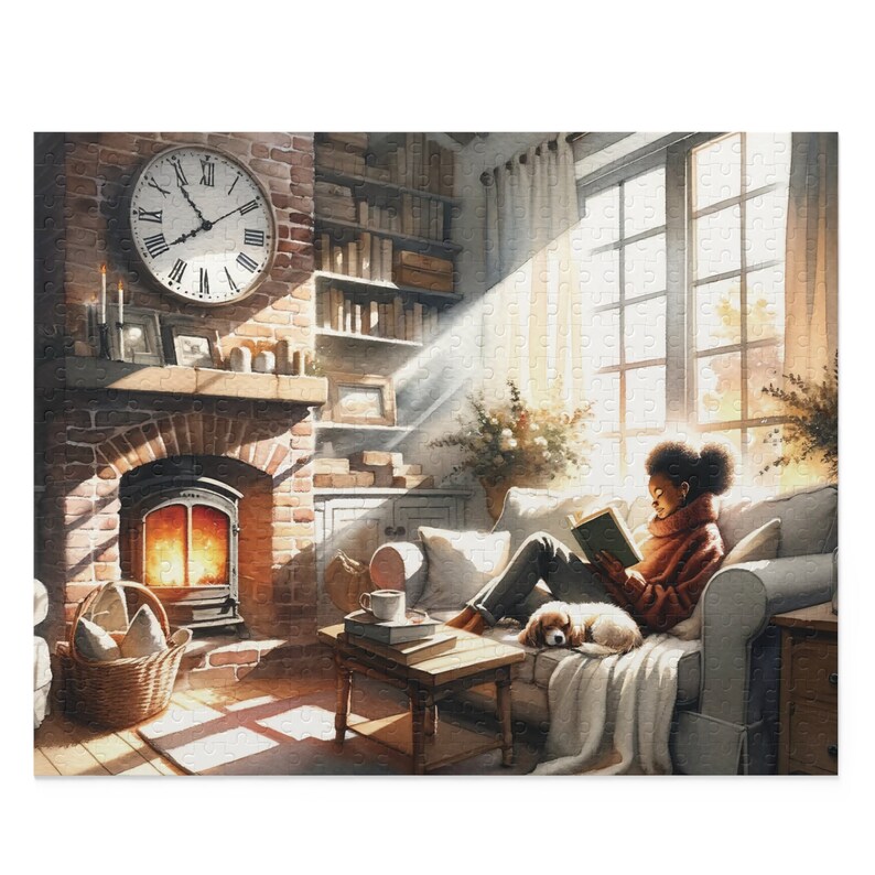 Black Girl Reading a Book, 500 Piece Puzzle Black Woman, Booktrovert Gift, Book Lover, Book Worm, African American Jigsaw Puzzle, Black Home image 9