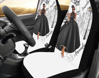 2 Custom Car Front Seat Covers - Car Vehicle Accessories for Women - Car Seat (2) Protector - Gift Ideas for Women - Dripping Melanin Seats