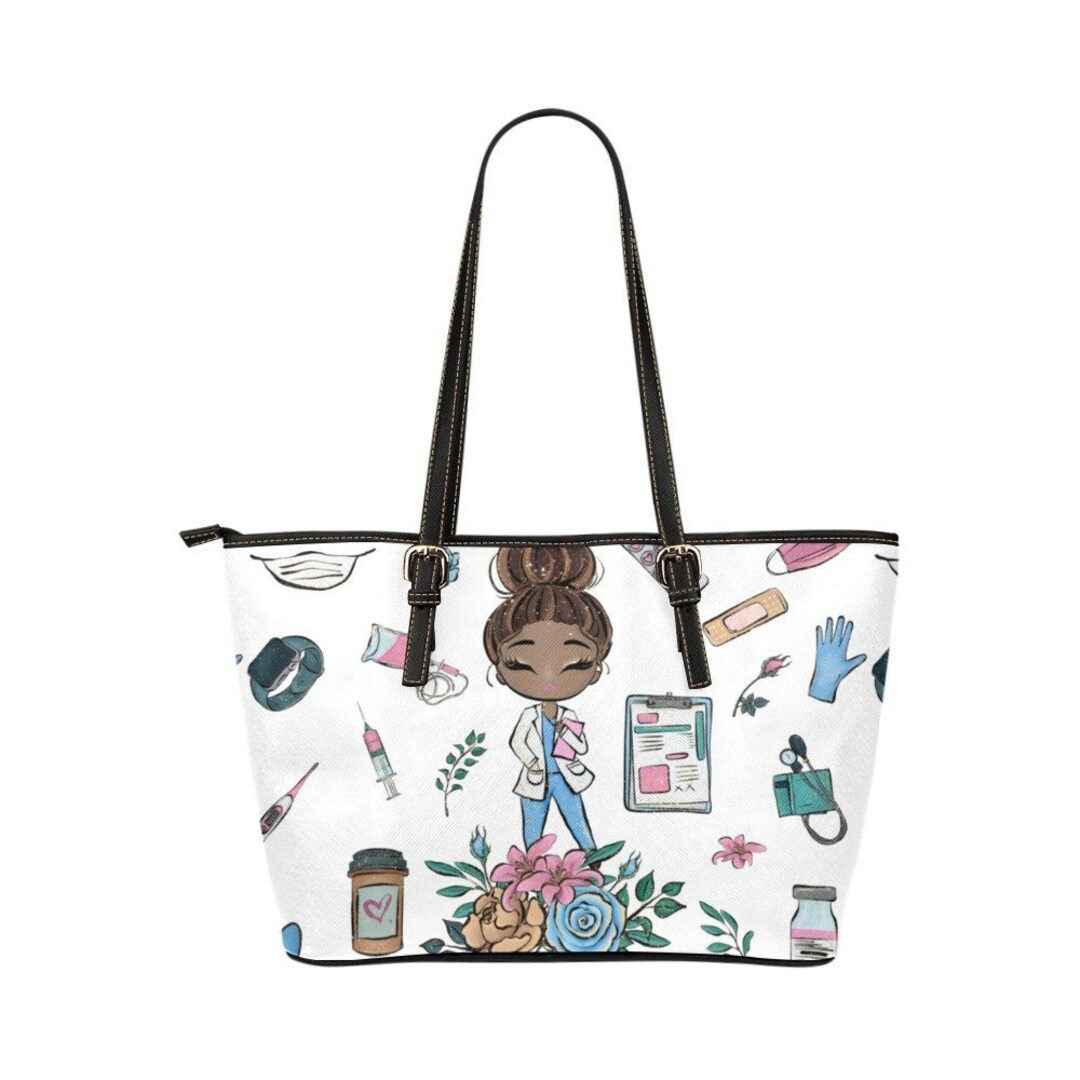 Custom Shoulder Handbag for Black Nurse, Vegan Leather Handbag for