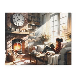 Black Girl Reading a Book, 500 Piece Puzzle Black Woman, Booktrovert Gift, Book Lover, Book Worm, African American Jigsaw Puzzle, Black Home image 3