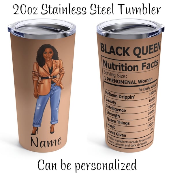 20oz RVS Tumbler - Reismok - Gepersonaliseerde zwarte vrouw cadeau - Black Queen Voedingsfeiten - Black Girl Magic - Coffee Cup Chic
